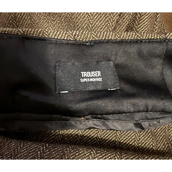 Express Trouser Super High-Rise Pleat Work Pants  Women's 4S  Brown Herringbone - Picture 7 of 10